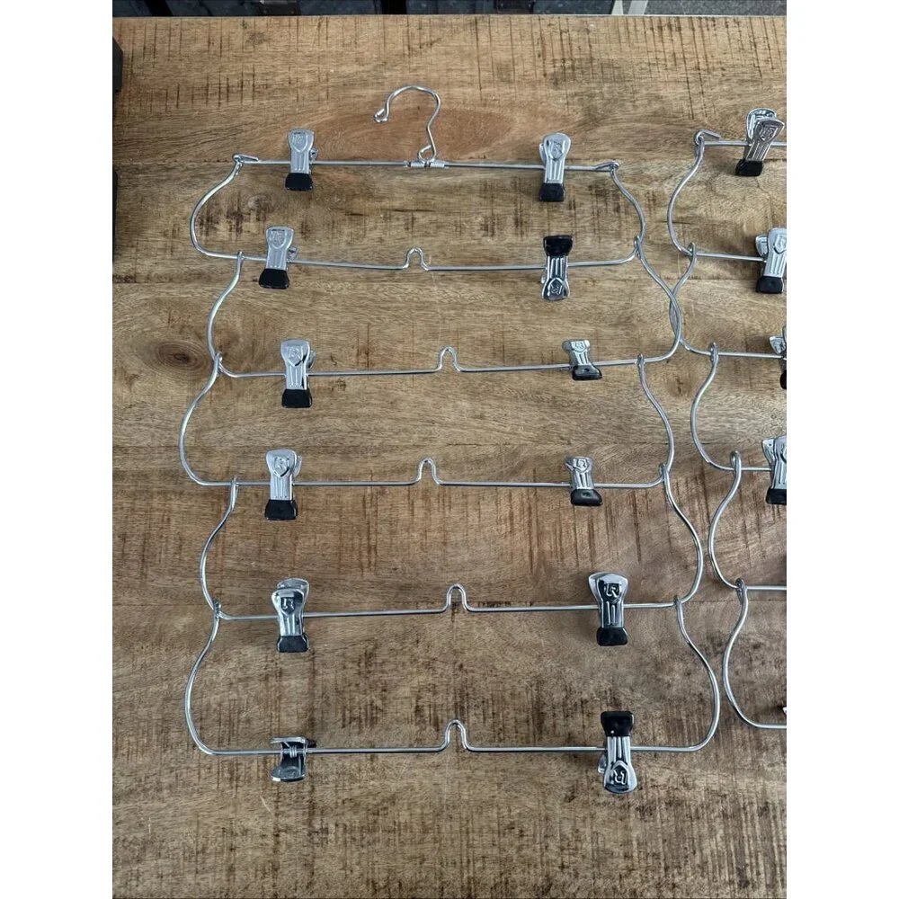 3 Vintage Metal Tier Skirts Pants Adjustable Clips Hangers Space Saver